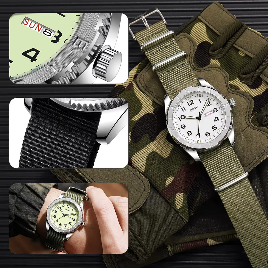 TPW Felduhr, Quarz, Edelstahl, 40 mm, Textil/NATO, Silber, Unisex - Bild 4