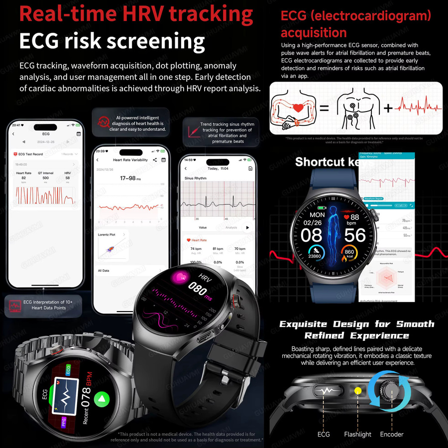 GUHUAVMI Smartwatch mit EKG, Blutdruckmessung und HD-Anruffunktion, wasserdicht, in Schwarz oder Beige - Bild 4