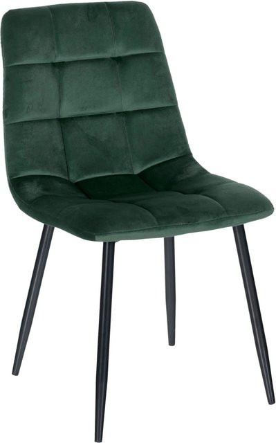 DELUKE Esszimmerstuhl VOUL Polsterstuhl aus Samt in Grün mit gesteppter Sitzfläche und Bodenschonern, B/T/H: 55 x 45 x 84 cm - Bild 1