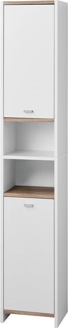LIVARNO Bad-Hochschrank Boston in Weiß und Eiche mit offenen Regalfächern und Türen, H x B x T: 186,2 x 26,1 x 34,2 cm - Bild 1