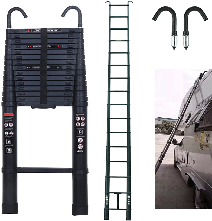 Teleskopleiter aus Aluminium in Schwarz, 6,2 m ausziehbare Mehrzweckleiter mit abnehmbarem Haken - Bild 6