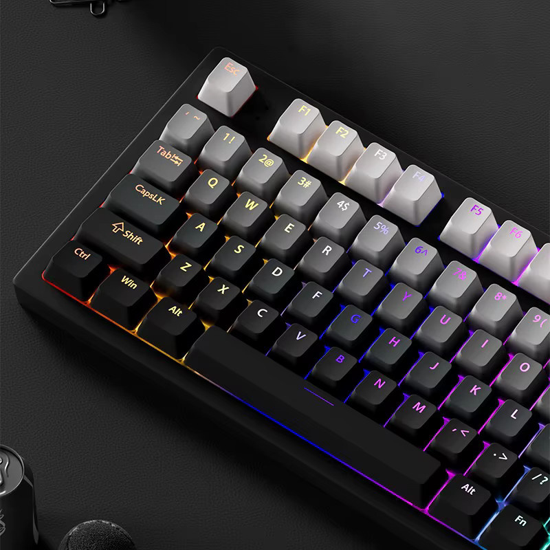 Gradient RGB-Tastenkappen im OEM-Profil aus PBT Double Shot für mechanische Gaming-Tastaturen mit MX-Schaltern, ISO-Layout, Multicolor/Schwarz - Bild 2