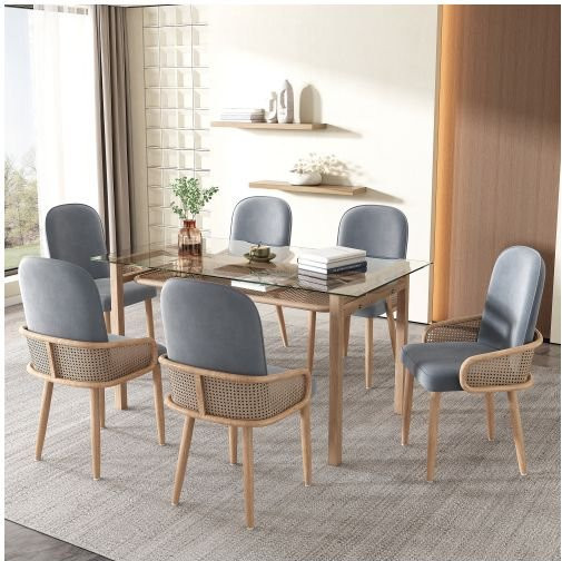 6er-Set MUVOE Esszimmerstühle aus Samt in Grau mit Armlehnen und Metallgestell im modernen Design - Bild 1