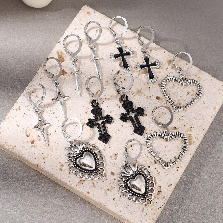 Aihua Ohrringe Set, Silber, Herz Tropfen, Kreuz Anhänger, Damen - Bild 3