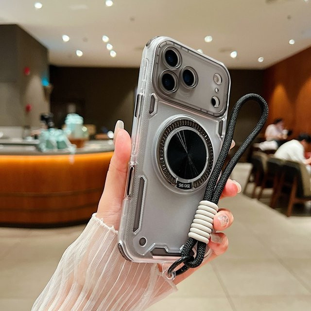 EHUIDE 3-in-1 Ringständer-Hülle für iPhone 11 bis 17 Pro Max Plus, stoßfeste TPU-PC Schutzhülle mit Handgelenkschlaufe und Tragekordel, transparent - Bild 1