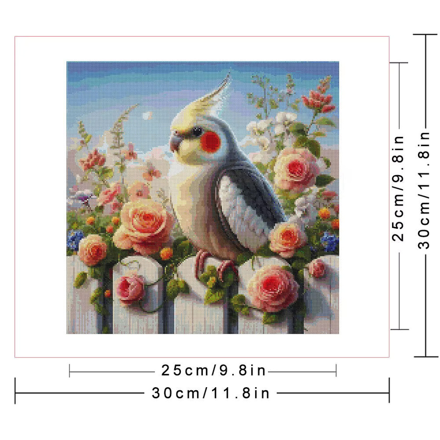 Huacan Diamant-Gemälde rund mit Vogel, Tier und Blume als Wandkunst, Durchmesser: 20 cm - Bild 3