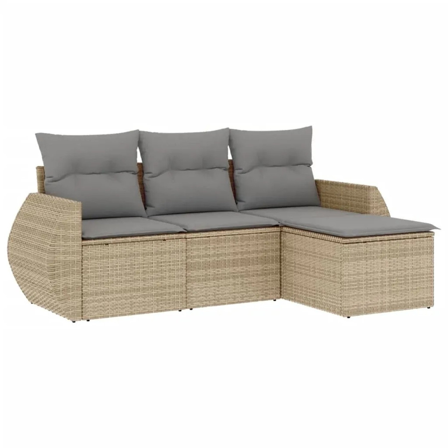vidaXL 4-tlg Garten-Sofagarnitur aus Poly-Rattan in Beige mit Kissen und Stauraum - Bild 2