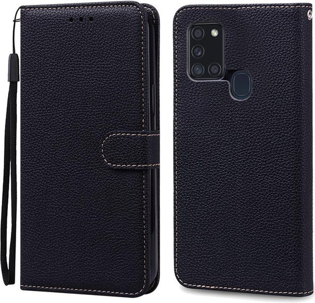 Samsung Galaxy A21S Hülle aus Leder und Silikon als Brieftasche Flip Case in Schwarz - Bild 1