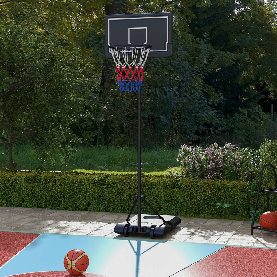 SPORTNOW Basketballständer aus Stahl in Schwarz mit Rollen, Höhe: 220-250 cm, Breite: 55 cm, Tiefe: 74 cm - Bild 2