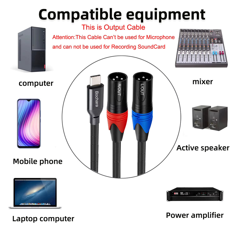 Bochara USB-C auf Dual-XLR Audiokabel, geflochten und abgeschirmt, Schwarz - Bild 5