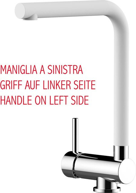 VIZIO Küchenarmatur für Vorfenster mit 360 Grad schwenkbarem L-Auslauf, Verchromt, Weiß Granit, Linker Hebel - Bild 1