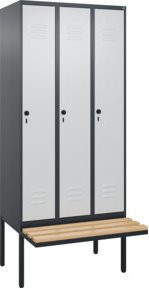 C+P Spind Classic PLUS Garderobenschrank mit Sitzbank, 3 Abteile, anthrazit/grau/schwarz, B/T/H: 212 x 90 x 81,5 cm - Bild 1