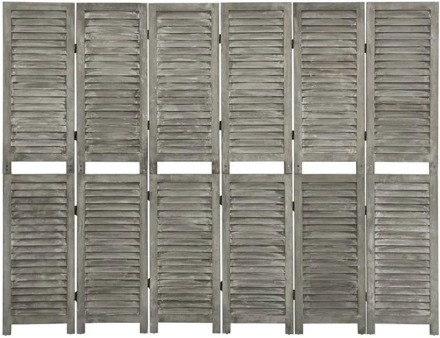 vidaXL 6-teiliger Raumteiler aus Massivholz in Grau, B: 214 cm, H: 166 cm - Bild 1