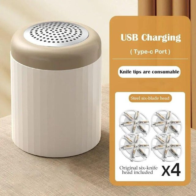 Elektrischer Fusselentferner von Yiran Furniture, USB wiederaufladbarer Pulloverrasierer mit 6 Klingen und austauschbaren Klingen, Grau oder Weiß - Bild 1