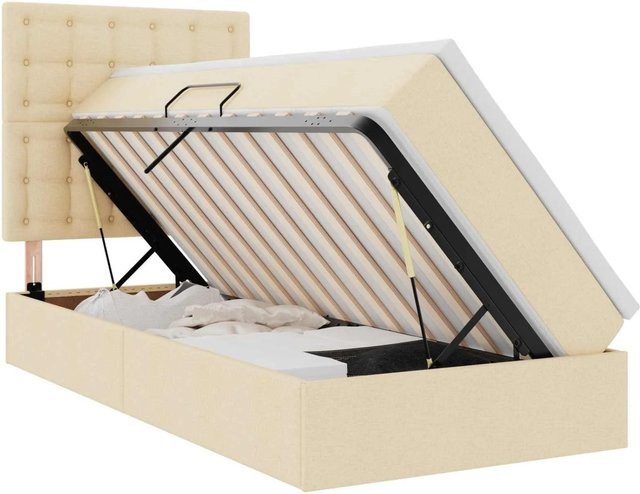 vidaXL Bett mit Stauraum und LED-Beleuchtung in Beige, B/T/H: 90 x 190 x 128 cm - Bild 1