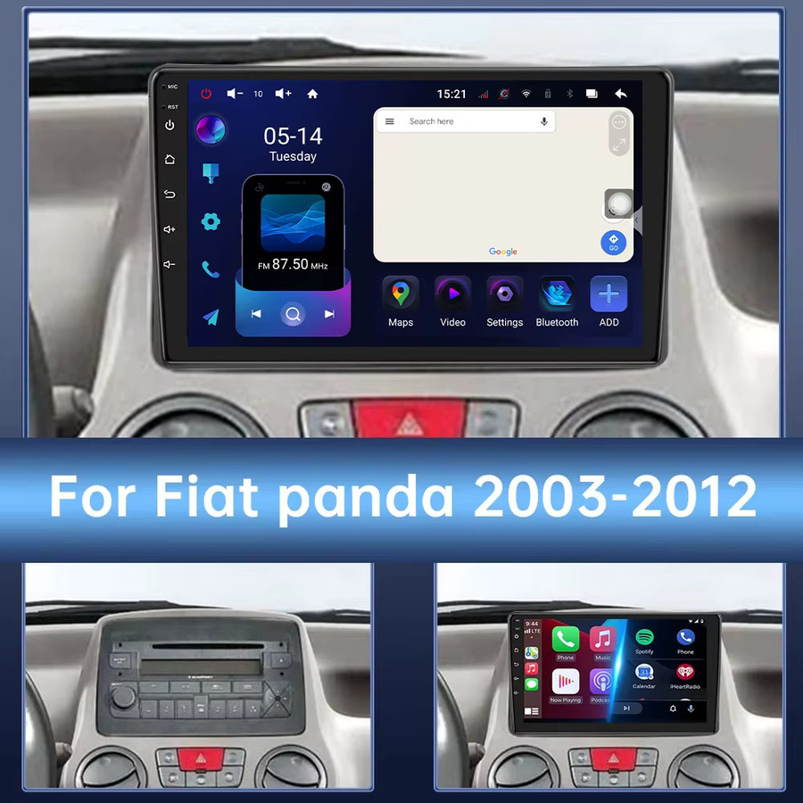 FengShiDa Android 16 Auto-Radio für Fiat Panda 2003-2012 mit Bluetooth, GPS, Navigation und kabellosem Carplay in Schwarz - Bild 2