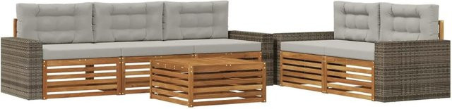vidaXL Outdoor-Sofagarnitur aus Akazienholz mit Polsterung in Natur und Hellgrau, 6-teiliges Set mit Tisch und Kissen - Bild 1