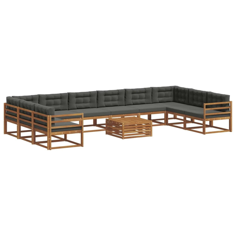 vidaXL Outdoor-Sofagarnitur aus Akazienholz in U-Form mit 11-teiligem Set und Kissen, Farbe: Natur und Anthrazit - Bild 2