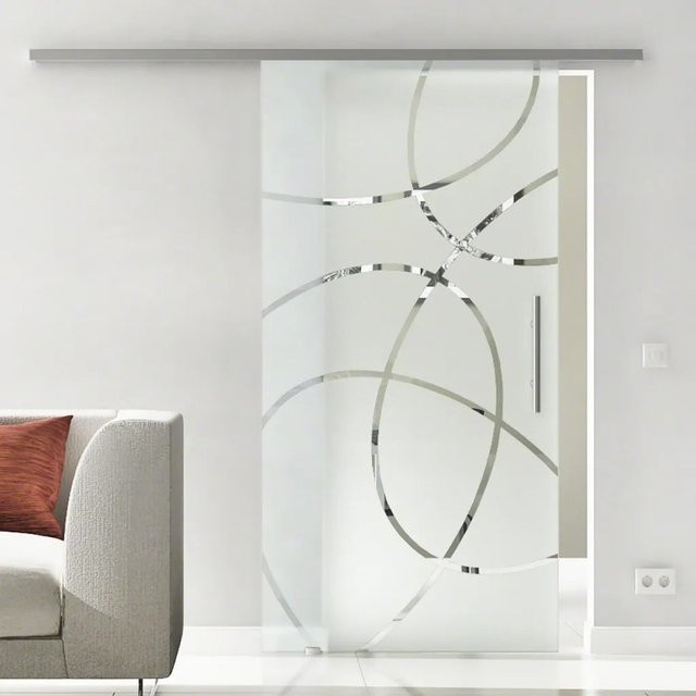 Levidor Glasschiebetür Komplettset Freiburg in Transparent mit Edelstahl Stangengriff und SoftClose, B: 90 cm, H: 205 cm - Bild 1
