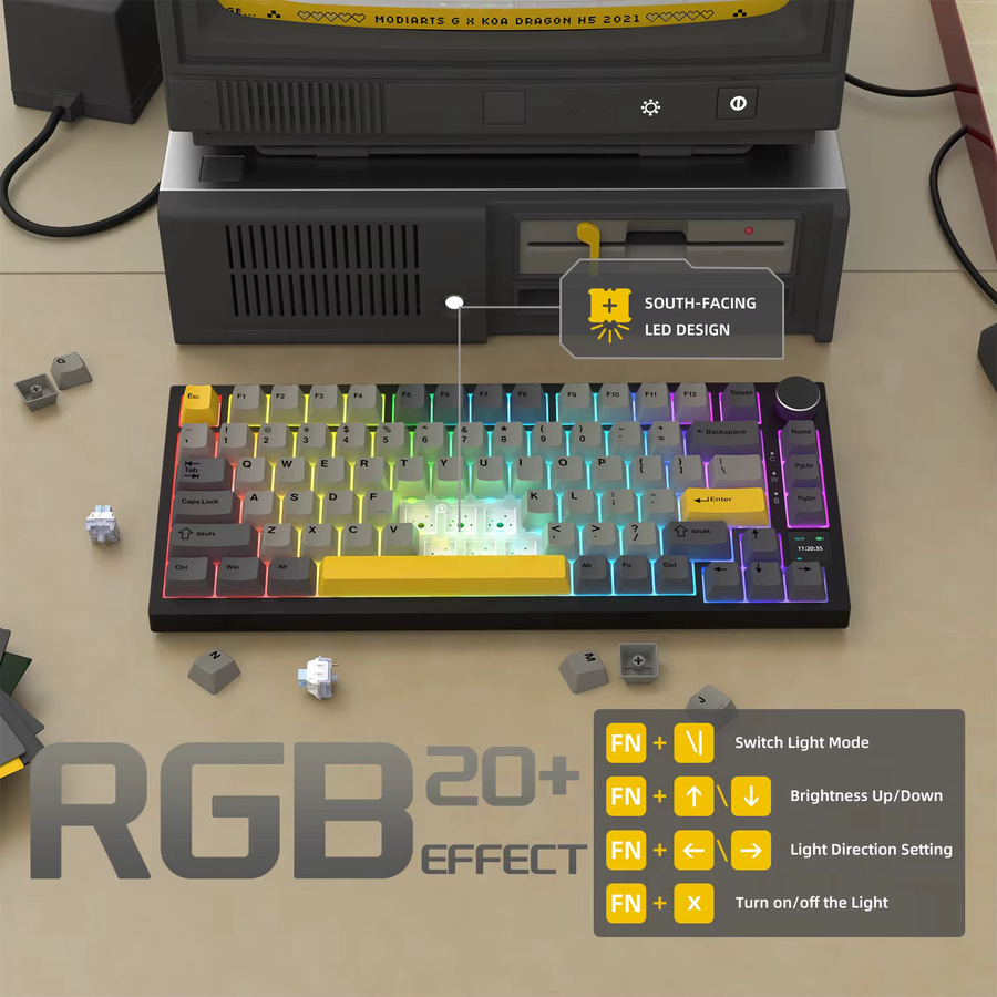Ajazz AK820 PRO Mechanische Tastatur in Purple mit TFT Smart Display und Drehregler, 75% ANSI-Layout, Hot-Swap Linear Switches, kabellos via 2,4G/Bluetooth 5.1 oder USB-C - Bild 6