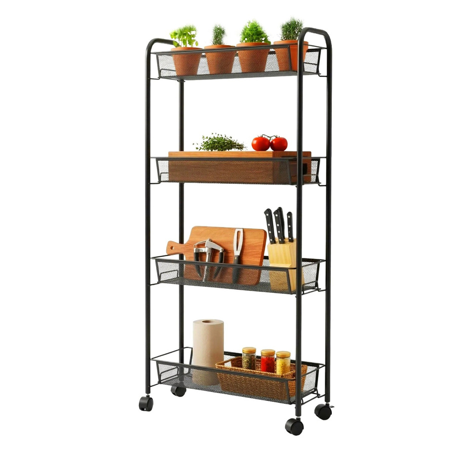 Relaxdays Rollwagen aus Stahl in Schwarz mit 4 Ebenen und Rollen, H x B x T: 97,5 x 44 x 17 cm - Bild 2