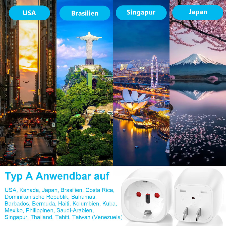 HITRENDS Reiseadapter Set aus 3 Stück für EU, Japan, Kanada, USA und Brasilien - Bild 2