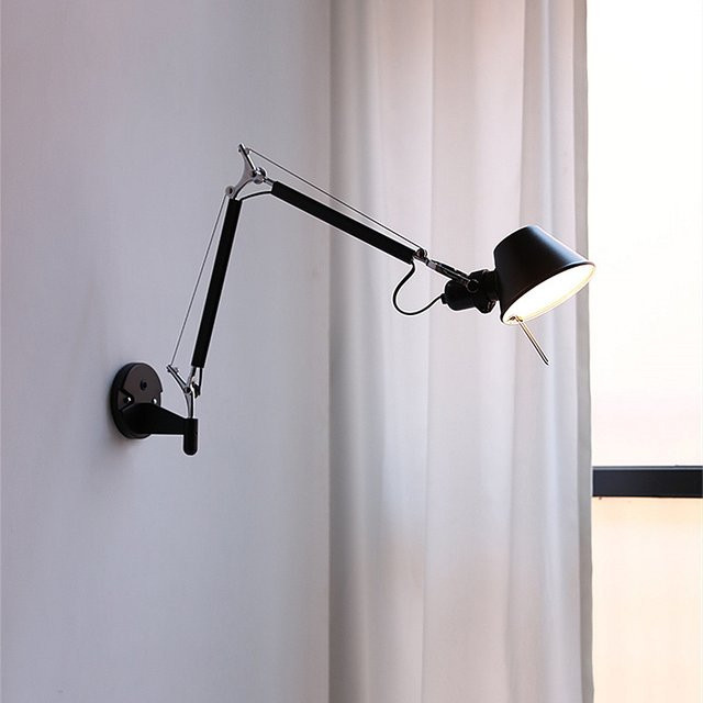 Khelse Industrielle LED Wandlampe in Schwarz mit Teleskop-Schaukelarm und Schalter für Wohnzimmer, Schlafzimmer oder Studie, E27 - Bild 1