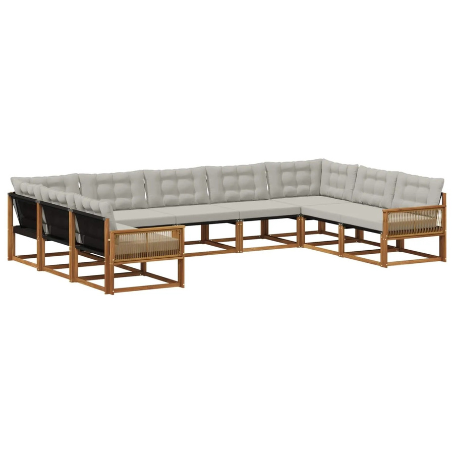 vidaXL Outdoor-Sofagarnitur L-Form aus massivem Akazienholz mit 9 Textilene-Kissen in Beige und Grau - Bild 2