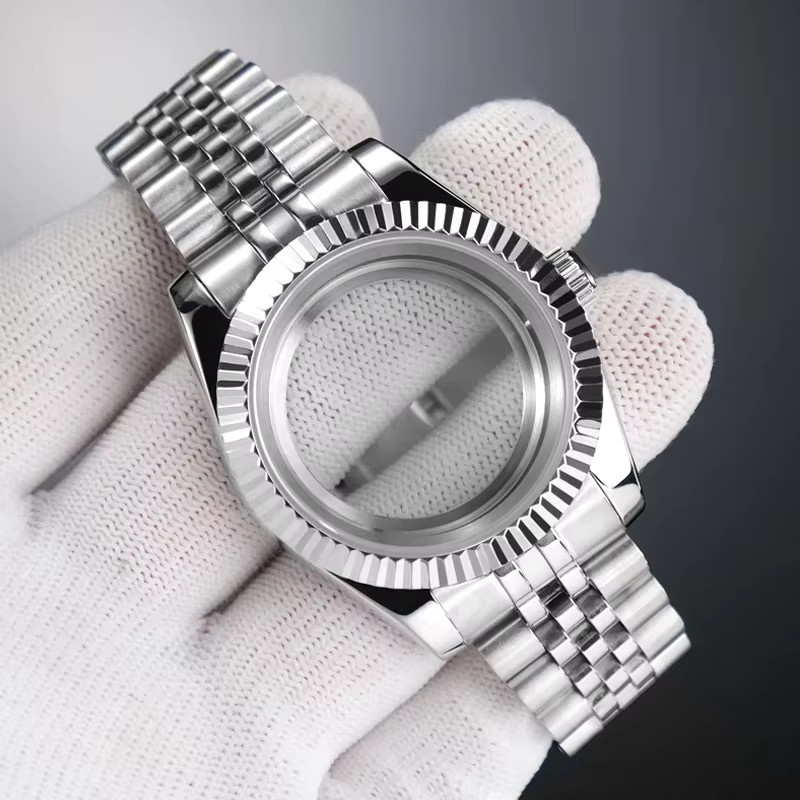 Tandorio Uhrengehäuse, silber, geriffelt, gebogen, 36 mm, 39 mm, wasserdicht - Bild 2