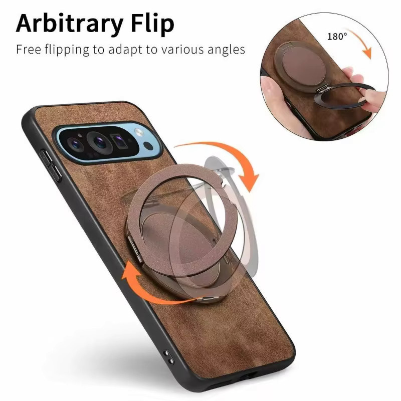 Magnetische PU-Lederhülle mit 360 Grad Ringständer für Google Pixel 7 8 9 10 11 Pro XL in Schwarz - Bild 2