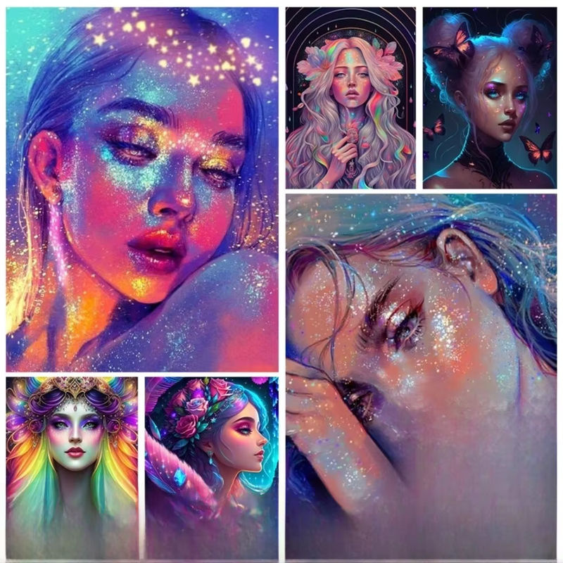 Fairy Dust Diamantmalerei Mädchen Fantasy Kunst Bild als Mosaik Stickerei mit glitzerndem Frauenporträt in Mehrfarbig - Bild 5
