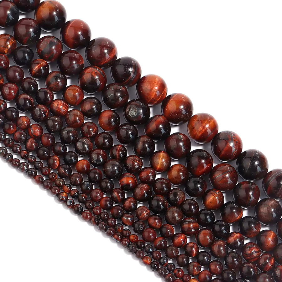 Louleur Distanzperlen Naturstein rotes Tigerauge, rund, 4-12 mm - Bild 5