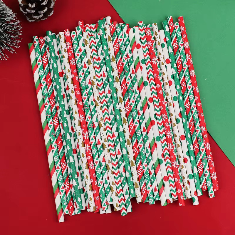 ZQNYCY 100 Stück Einweg Papier Strohhalme für Weihnachten und Neujahr, bunt gemischt - Bild 2