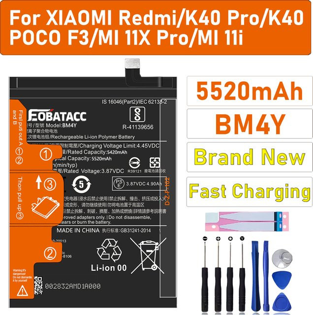 Xiaomi Ersatzakku BM4Y für Poco F3 und Redmi K40 Pro mit 5520 mAh in Schwarz - Bild 1