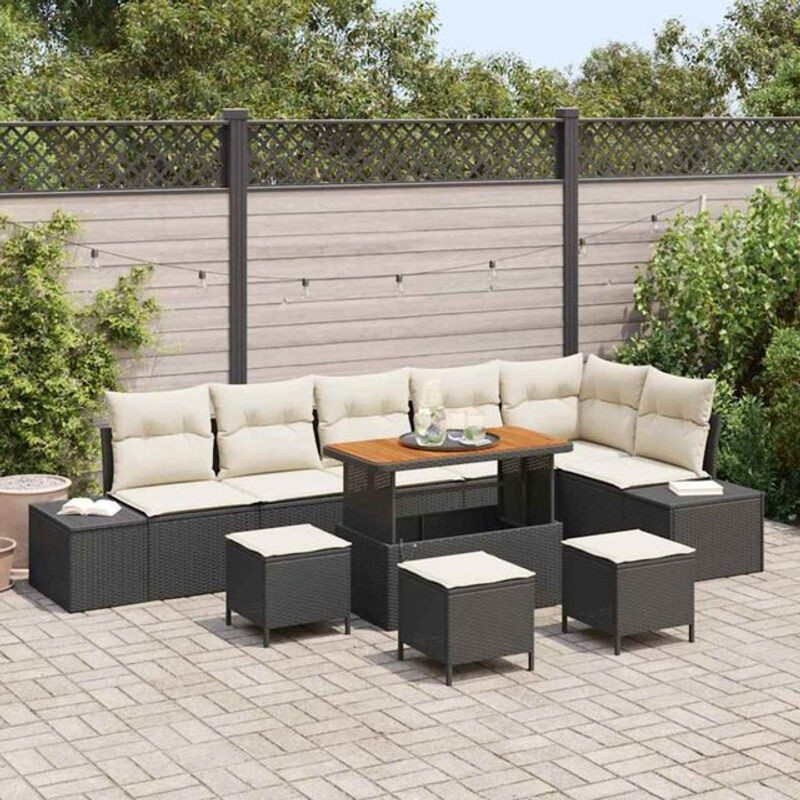 Vidaxl Garten-Sofa-Set aus Poly-Rattan mit 10 Kissen in Schwarz - Bild 1