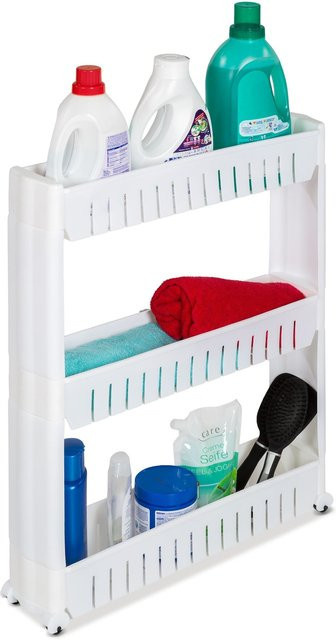 tectake Nischenregal Joe mit 3 Ebenen und 4 Rollen in Weiß, B/T/H: 54 x 12 x 71 cm - Bild 1