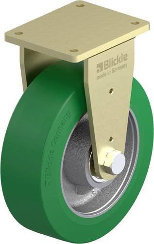 Blickle Schwerlast-Bockrolle BS-GST 304K in Silber und Grün mit 300 mm Rad-Durchmesser und einer Tragfähigkeit von max. 2250 kg - Bild 1