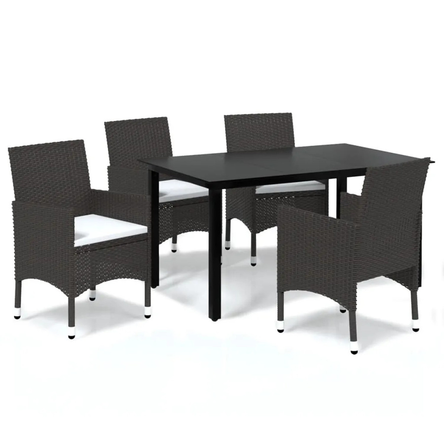vidaXL 5-tlg Garten-Essgruppe aus Poly Rattan mit Glasplatte und Kissen in Braun und Schwarz, Modell 6 - Bild 2