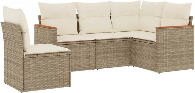 vidaXL 5-teilige Garten-Sofagarnitur in L-Form aus Poly-Rattan in Beige mit Sitzkissen und Rückenkissen - Bild 1