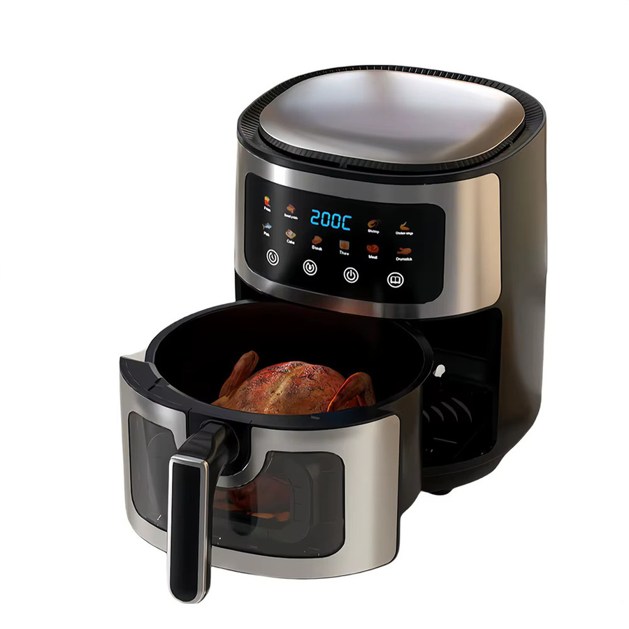 Smarte Heißluftfritteuse ATWFS in Schwarz mit Edelstahlgehäuse, 10 l Kapazität, multifunktionaler elektrischer Haushaltsbackofen und Pommes-Frites-Zubereiter - Bild 4