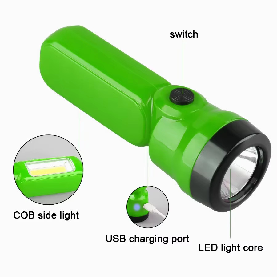 NEWBIRTH Mini-Kinder-Taschenlampe mit COB und XPE-LED, wiederaufladbare USB-Taschenlampe in Grün für Camping und Outdoor - Bild 2