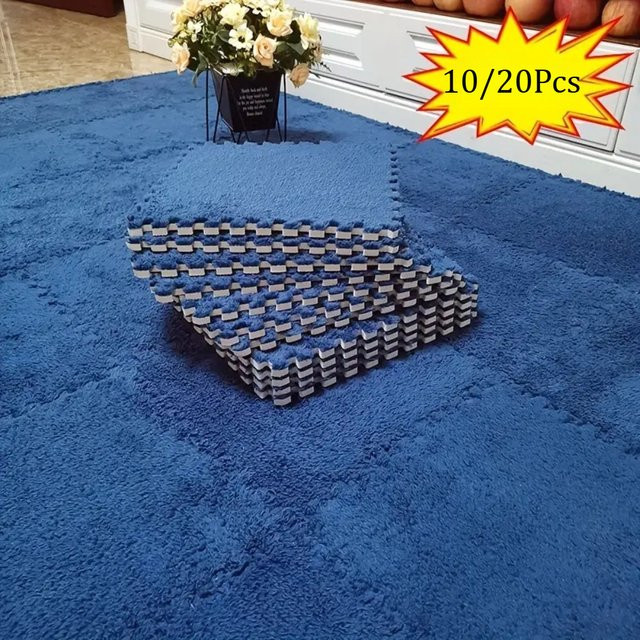 DHDH Baby-Plüsch-Puzzlematte in Weiß, quadratisch, rutschfest und BPA-frei - Bild 1