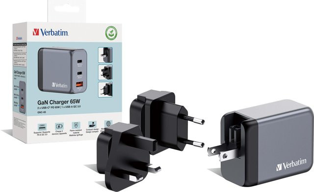 Verbatim GNC-35 Universal GaN-Ladegerät 65 W mit 1x USB-A und 2x USB-C in Schwarz/Grau - Bild 2