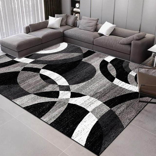 Karpetti Geometrie Teppich in Schwarz, moderner Nordischer Design-Bodenmatte für Wohnzimmer, Schlafzimmer oder Flur, B/T: 90 x 60 cm - Bild 1