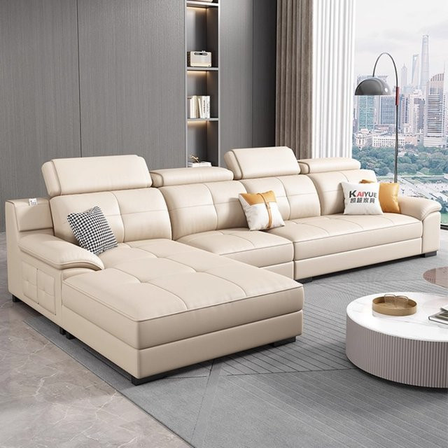 MDNG Ecksofa Modern mit Chaise Longue in Beige aus Baumwolle und Leinen - Bild 1