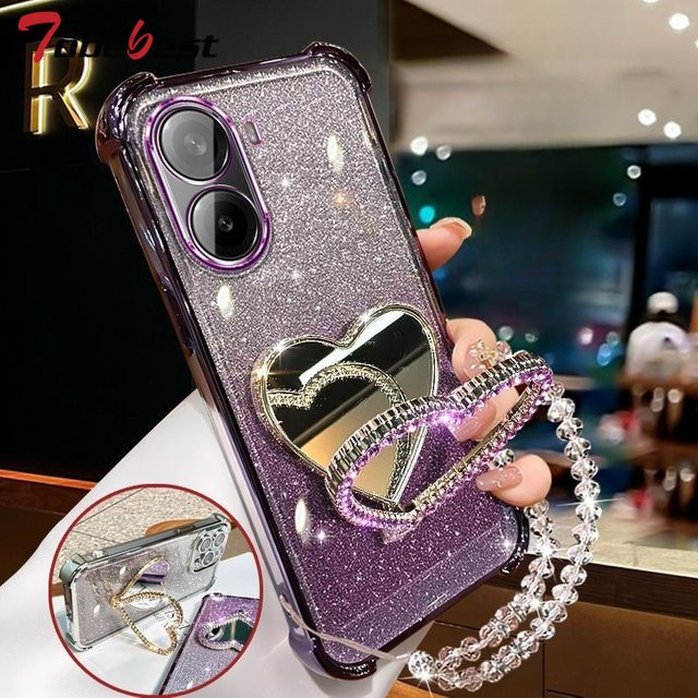 Glitter Love Silikonhülle für Redmi A7 Pro A5 A3 A1 in Pink mit Kristall-Armband und Make-up-Spiegelhalterung - Bild 1