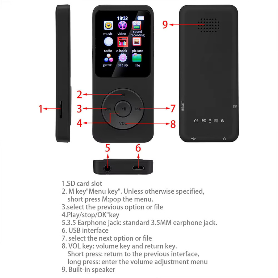 AideeMaster MP3-Player in Schwarz mit 32 GB Speicherkarte, Bluetooth 4.0, USB-C Schnellladeanschluss, FM-Radio und E-Book-Funktion - Bild 5