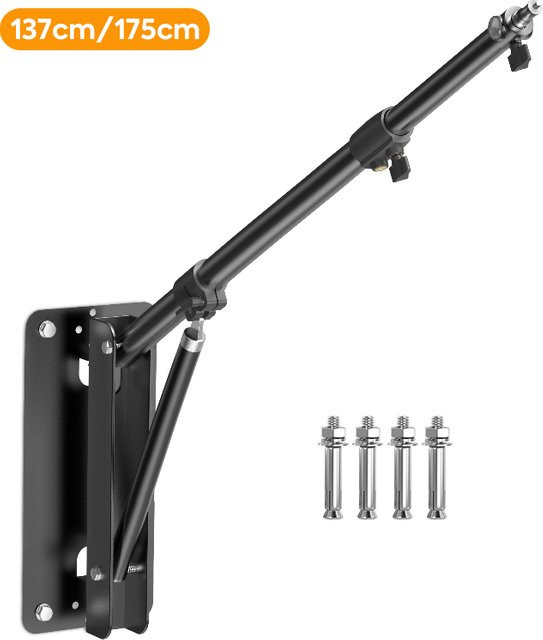 Byncceh Wandhalterung für Studio-Stroboskope und Ringlichter, Flexibler Decken- und Wandgalgen in Schwarz, Höhe: 137 bis 175 cm - Bild 1