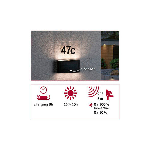 Paulmann Neda Solar-Hausnummernleuchte LED Warmweiß Anthrazit B/H/T: 16,3 x 3,7 x 22,6 cm - Bild 4