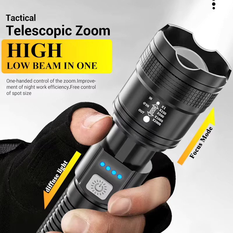 KDULIT Ultrahelle LED-Taschenlampe 5000LM Schwarz mit Teleskop-Zoom und Akku für Outdoor, Camping und Angeln - Bild 3
